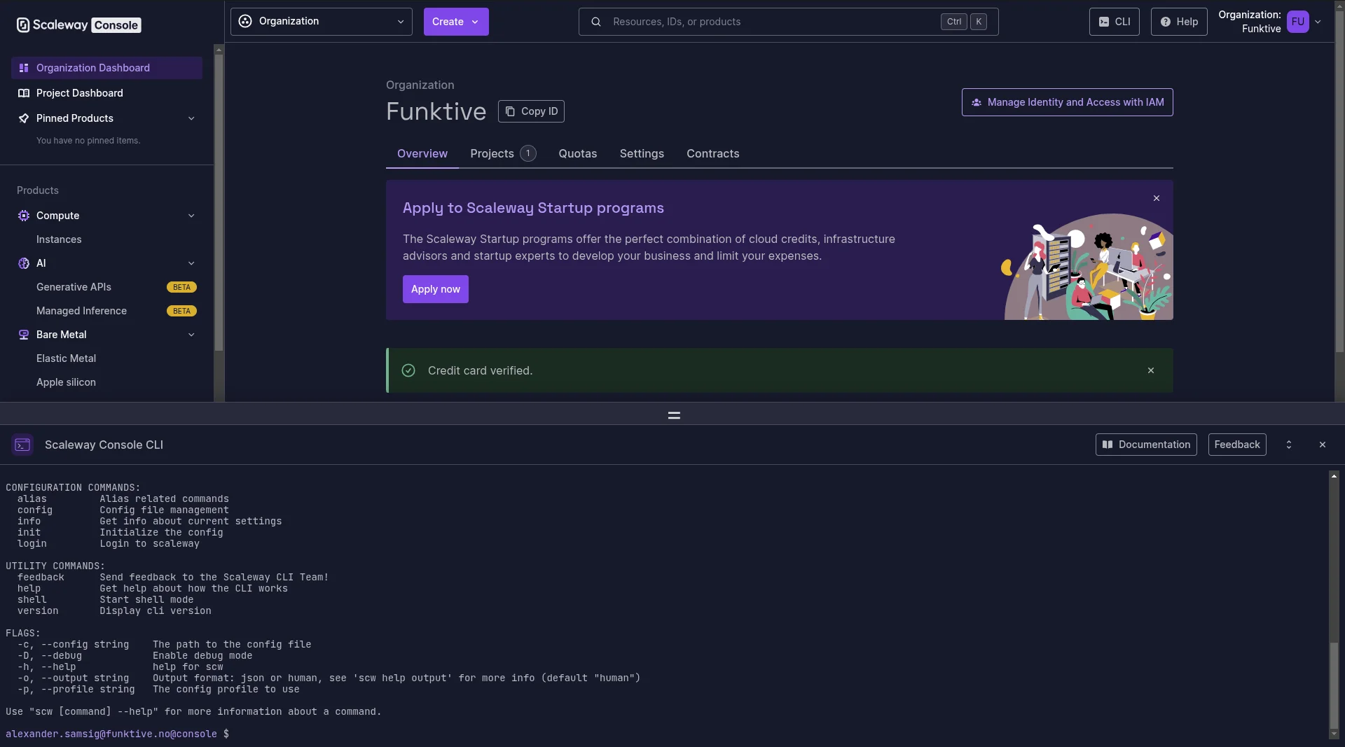 Screenshot of Scaleway's CLI in the dashboard
