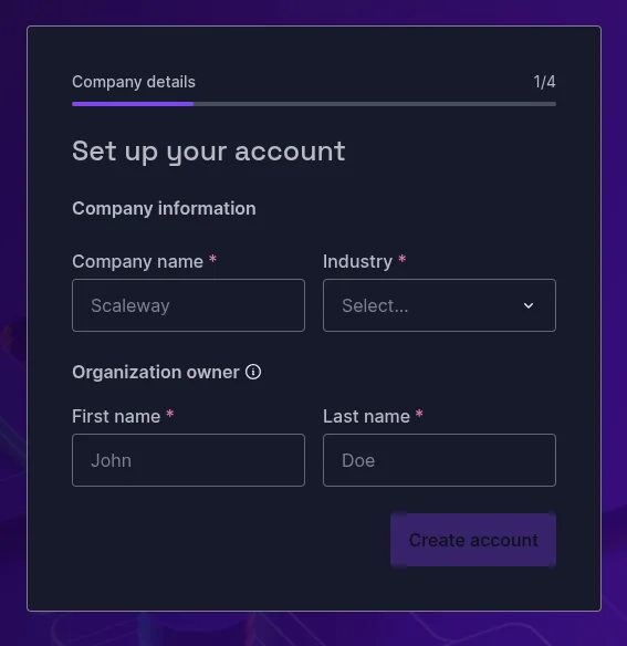 Screenshot of Scaleway's company details