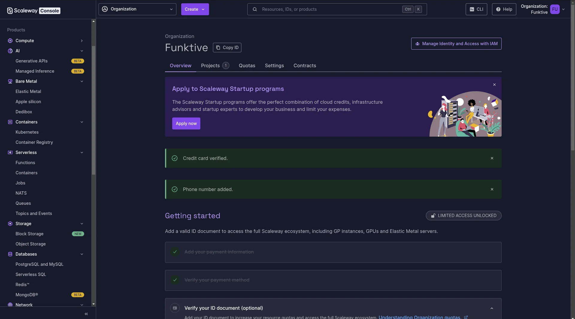 Screenshot of the Scaleway console