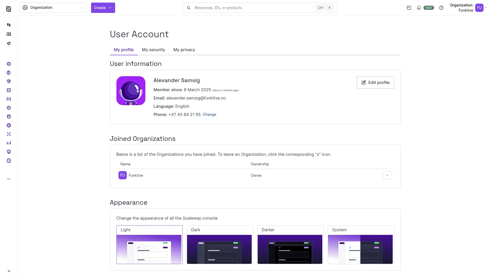 Screenshot of the Scaleway console in light mode